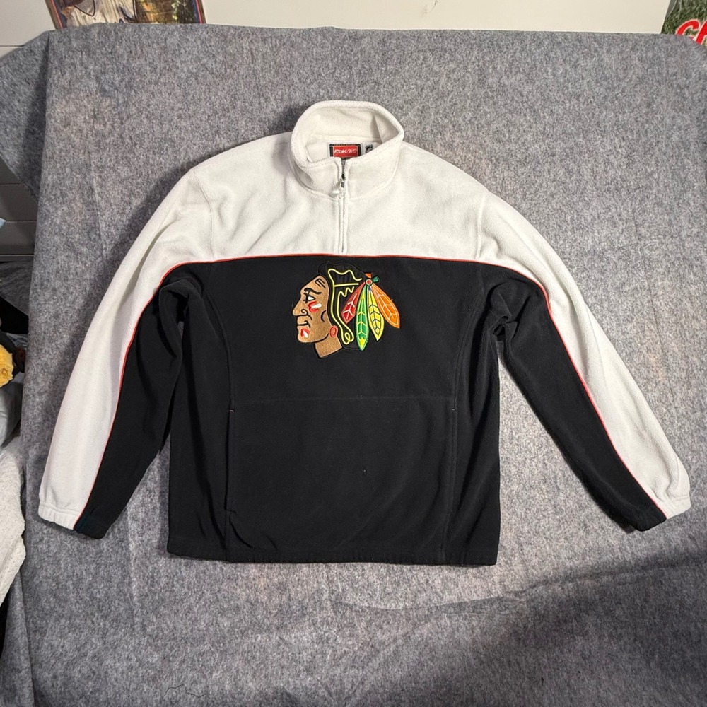 Reebok Chicago Blackhawks NHL Quarter Zip Pullover Y2K Mens Large Streetwear‎
